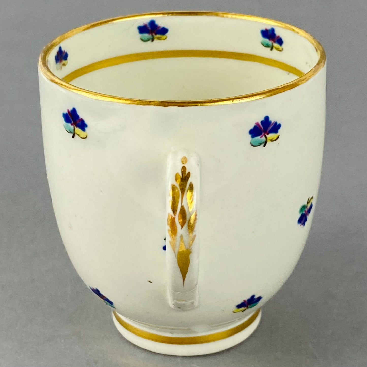 Set of 4 Caughley Cornflower Coffee Cups Gold Gilt 18thc Antique English Porcelain
