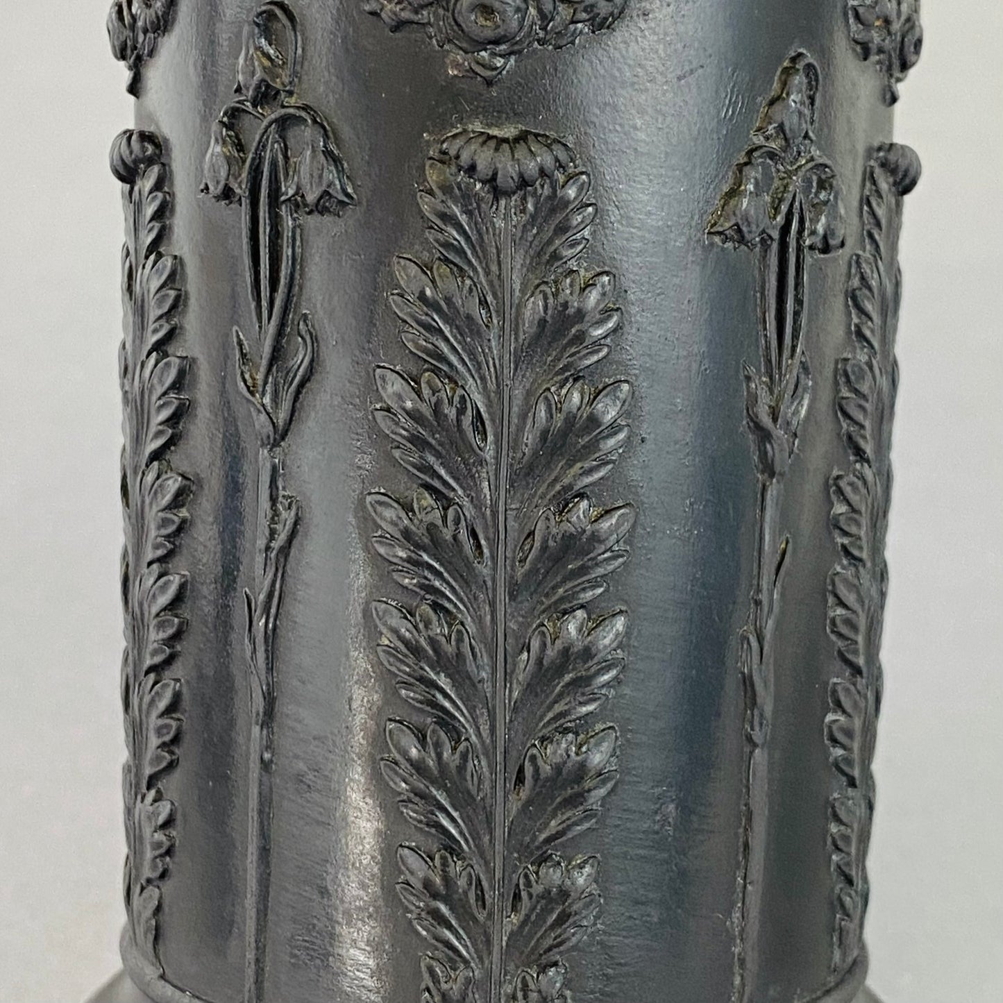 Wedgwood Black Basalt Antique Pair Pillar Spill Vases c1902 English Stoneware