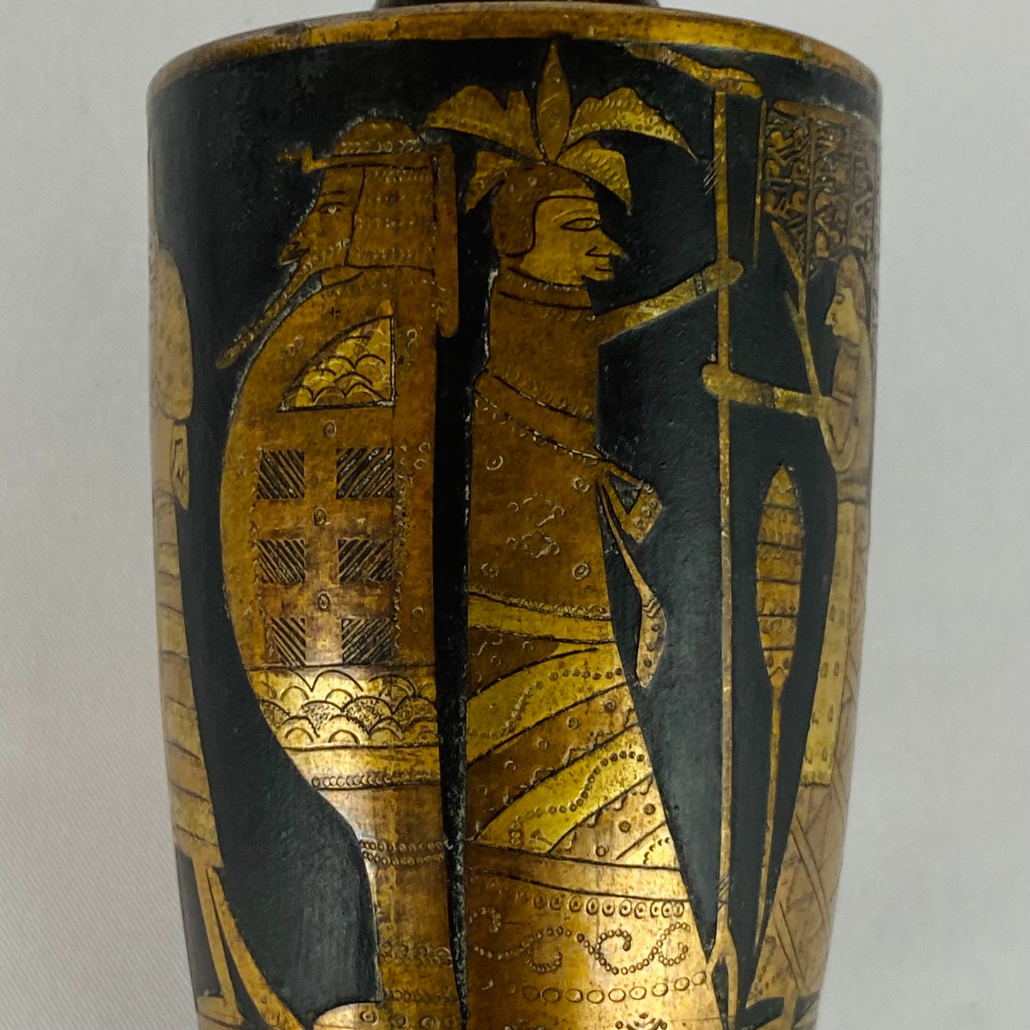 Japanese Pair of Antique Metal Baluster Vase Zougan Egyptian Scenes