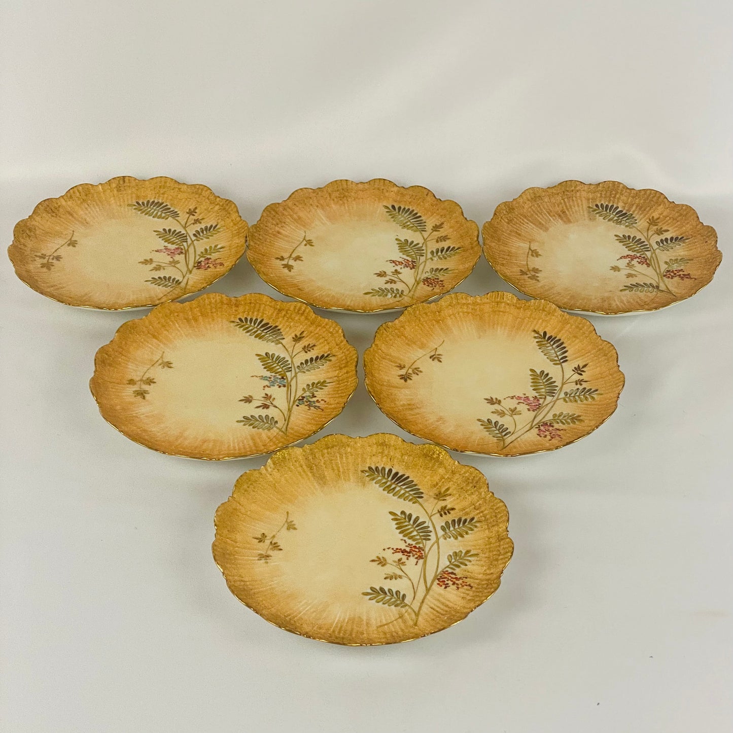 Antique French Set of 6 Side Plates Limoges M.Redon c1891 Embellished Gold Gilt Porcelain