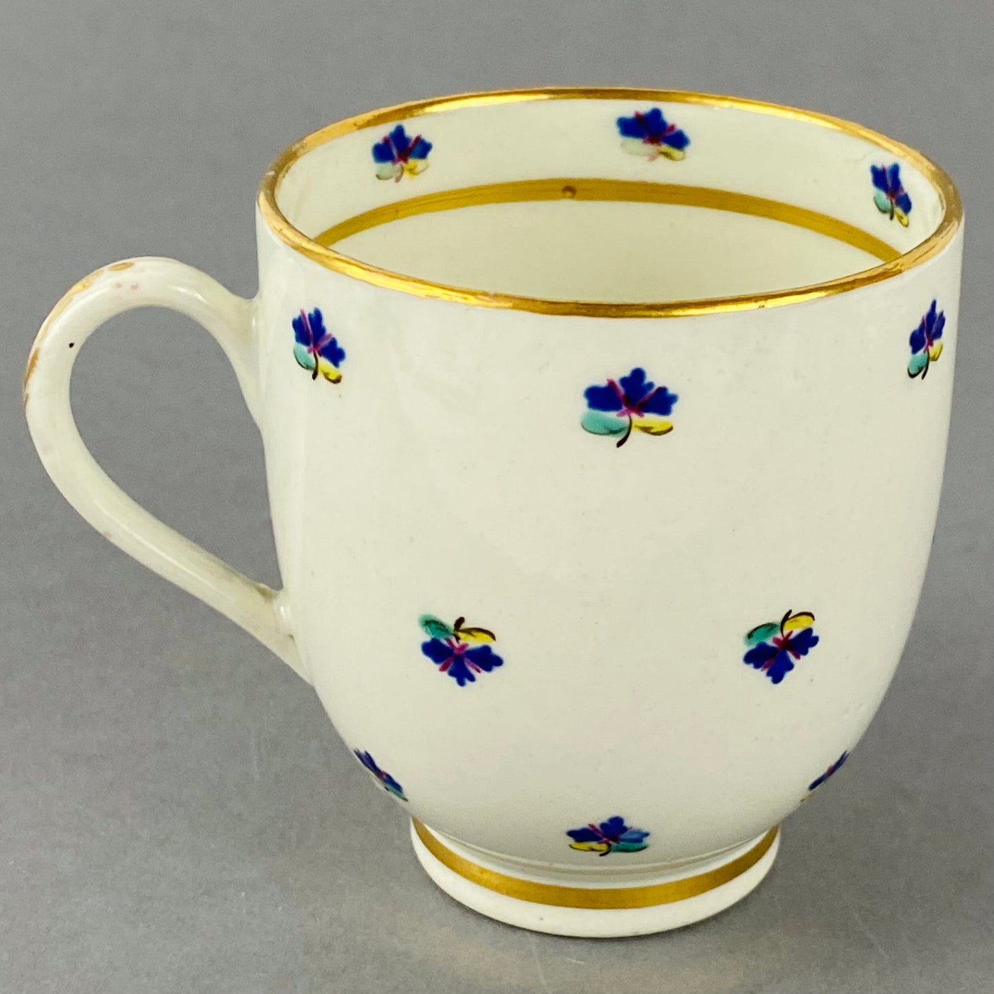 Set of 4 Caughley Cornflower Coffee Cups Gold Gilt 18thc Antique English Porcelain