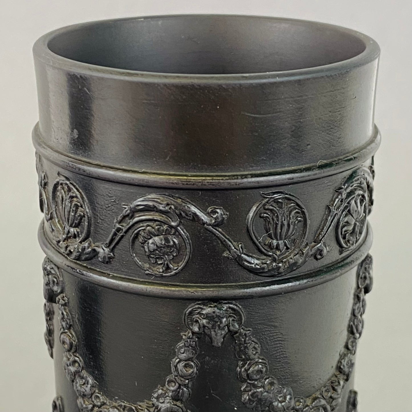 Wedgwood Black Basalt Antique Pair Pillar Spill Vases c1902 English Stoneware