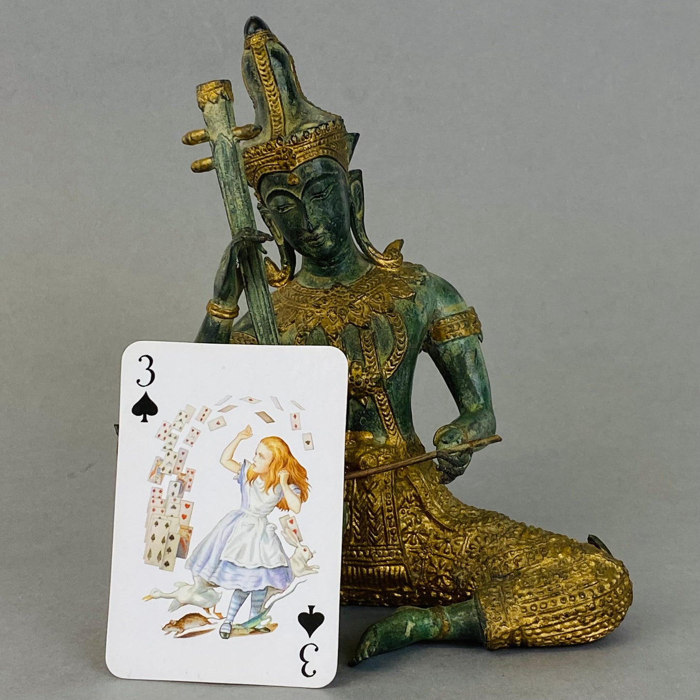 Vintage Bronze & Gold Gilt Metal Figurine Thai Thailand Prince Pra Apai Manee Musician