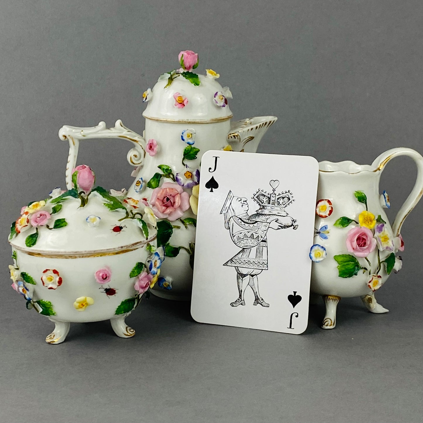 Antique Tea / Coffee Pot Set Meissen style Ernst Bohne Söhne Porcelain c1878+