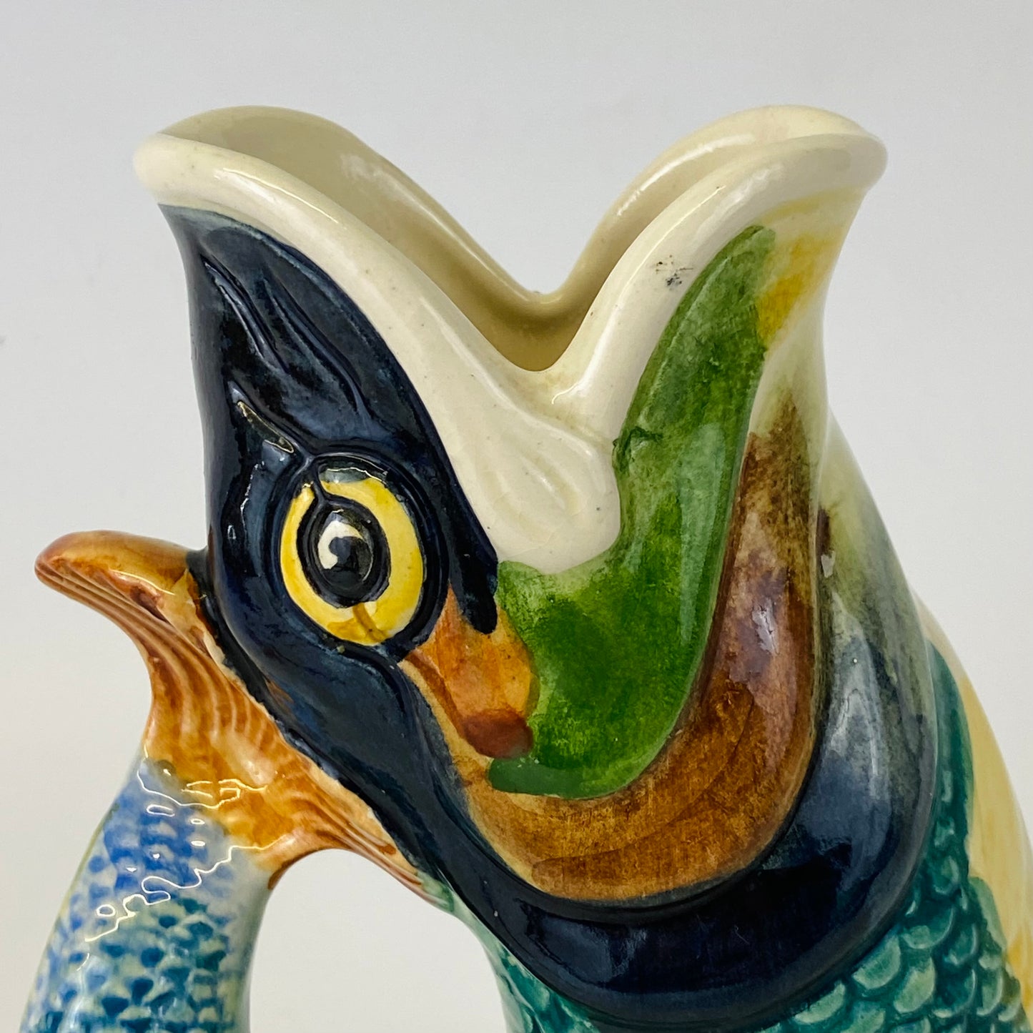 1950s Dartmouth Devon Pottery Vintage Fish Gluggle Jug Rare Multicoloured Pottery
