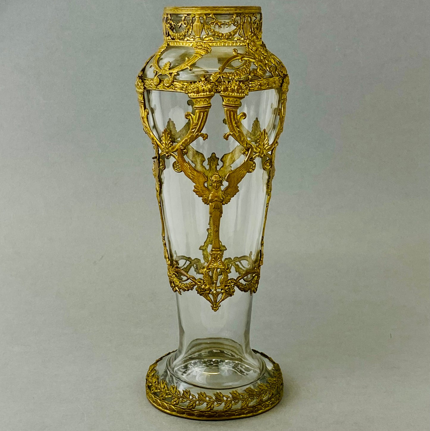 Antique 19thc French Baccarat Empire Glass Vase Neoclassical Ormolu Bronze