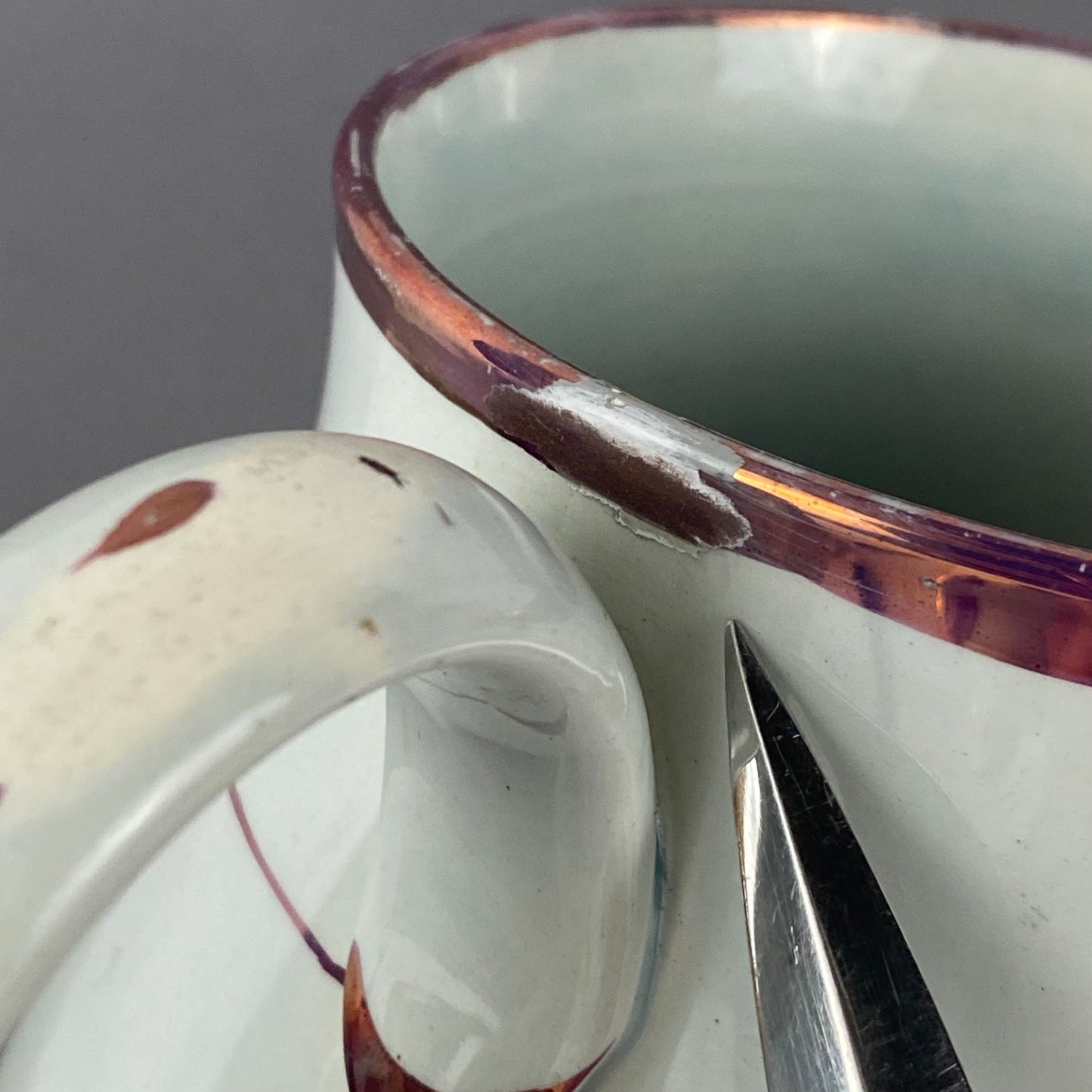 Antique Leeds Pearlware Pink Lustre Coffee Pot with Puce Transfer 18thc English