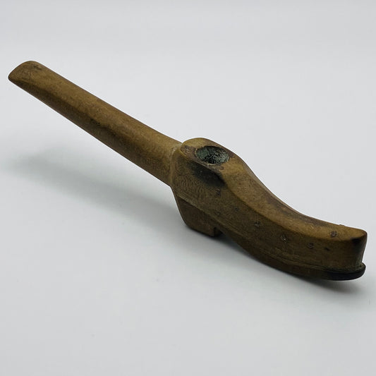 Novelty Dutch Treen Antique Pipe Hand Carved Wooden Clog or Shoe