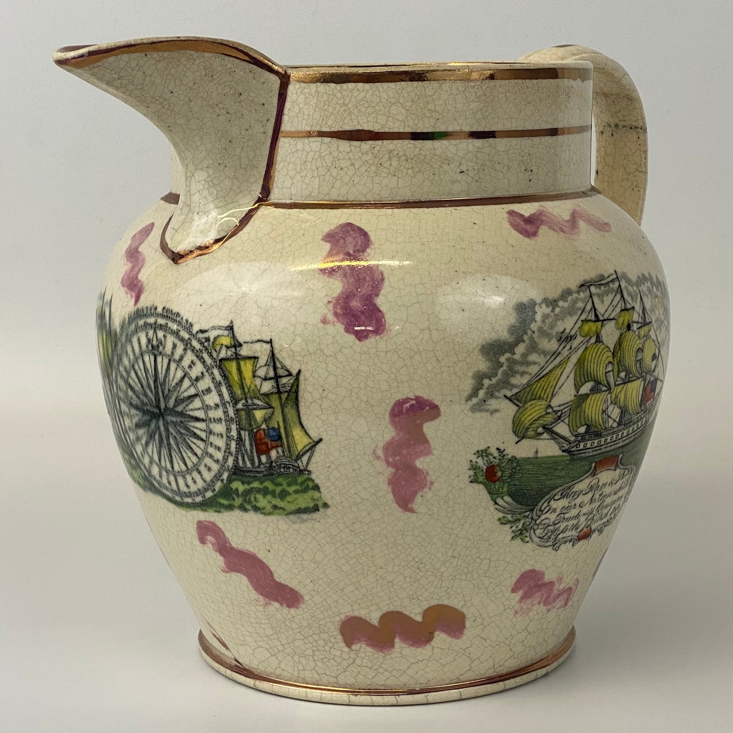 Antique XL Sunderland Lustre Jug c1820 Sailors Tear Poem & Peace Prosperity 23cm