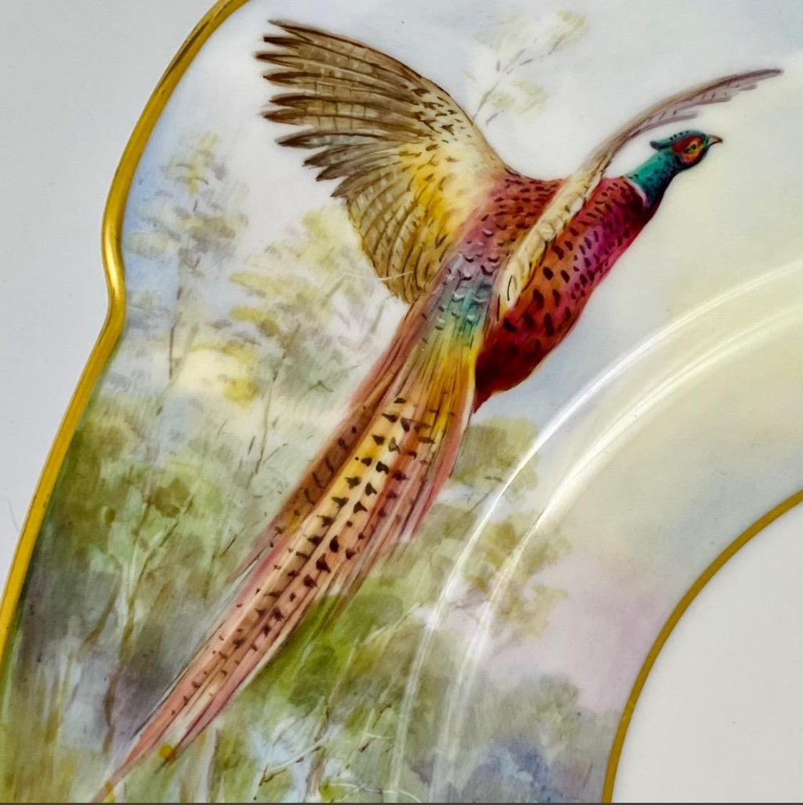 Minton Gilt Porcelain Plate #H5107 Pheasant Signed by Artist A Holland