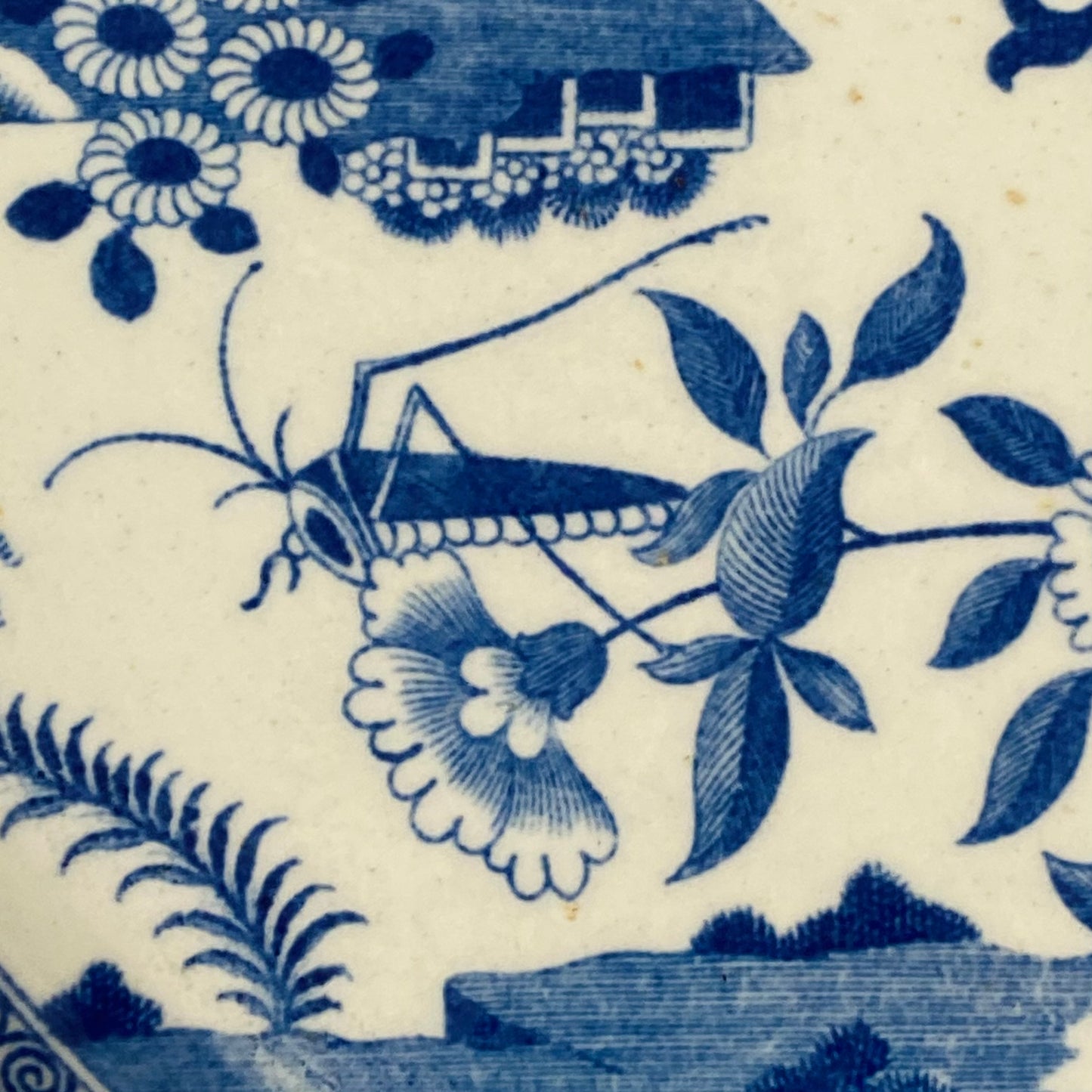 Spode Antique 2 Plates Stone China Grasshopper Pattern c1815 VGC