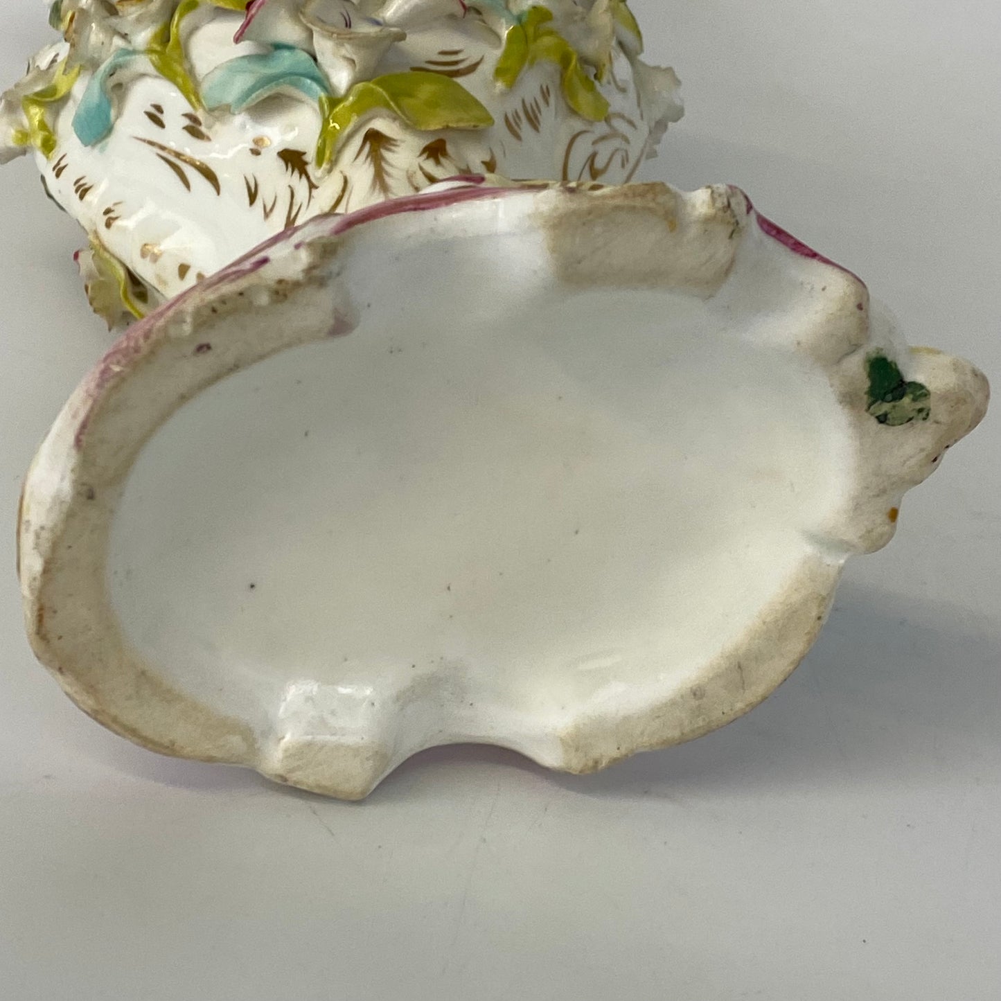 Antique Pair c1840 Vases Coalbrookedale Coalport Floral Encrusted Porcelain VGC