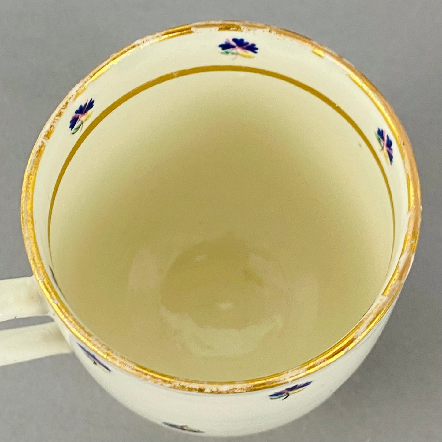Set of 4 Caughley Cornflower Coffee Cups Gold Gilt 18thc Antique English Porcelain