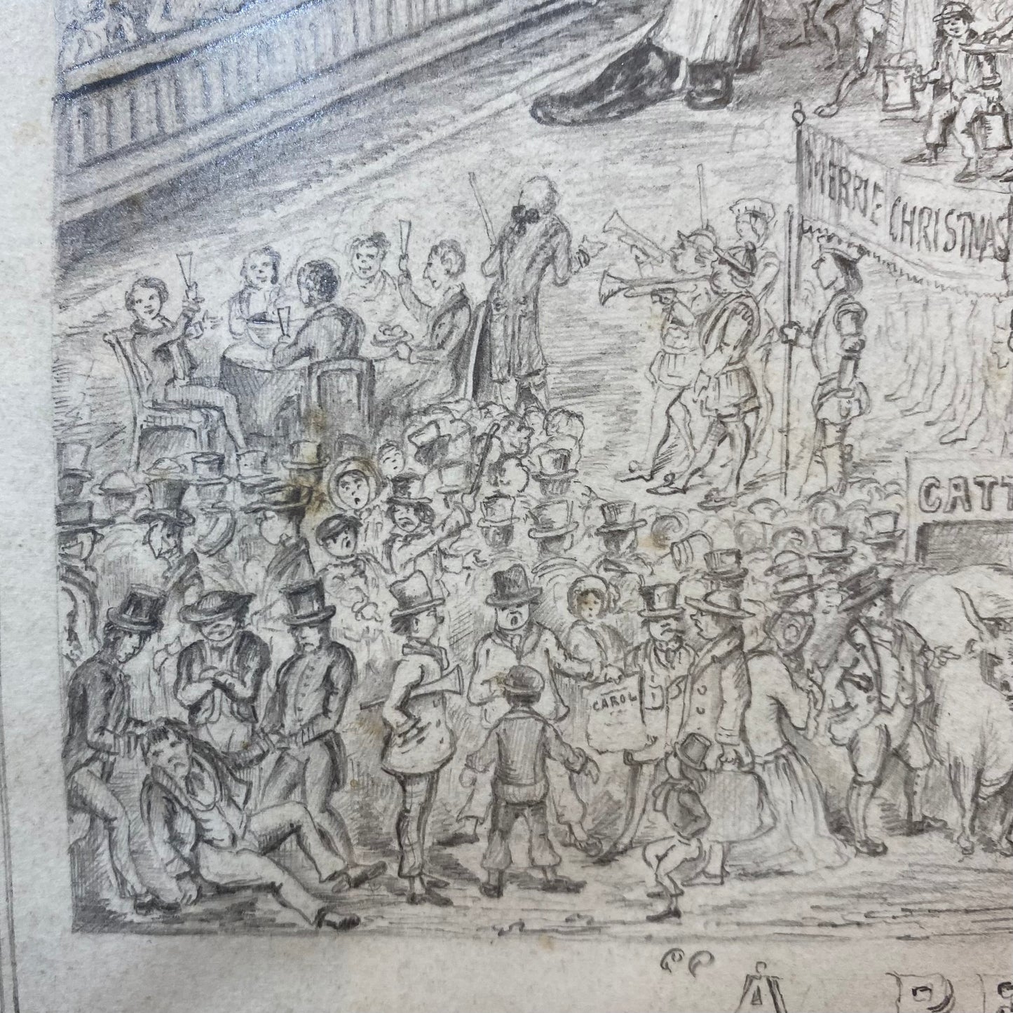 Antique Pencil Fine Drawing Christmas A Reverie 19thc Illustration by Hinksley 1857