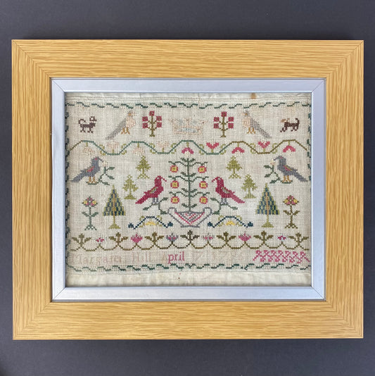 Antique 18THC Needlework Sampler by Margaret Hill 1796 Silk on Linen Embroidery