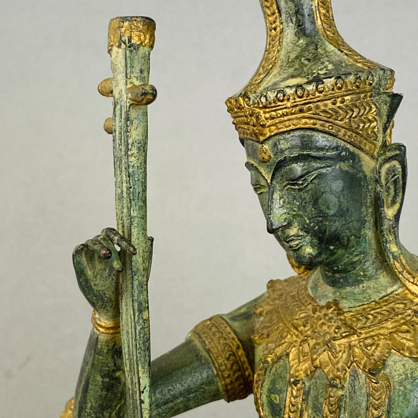 Vintage Bronze & Gold Gilt Metal Figurine Thai Thailand Prince Pra Apai Manee Musician