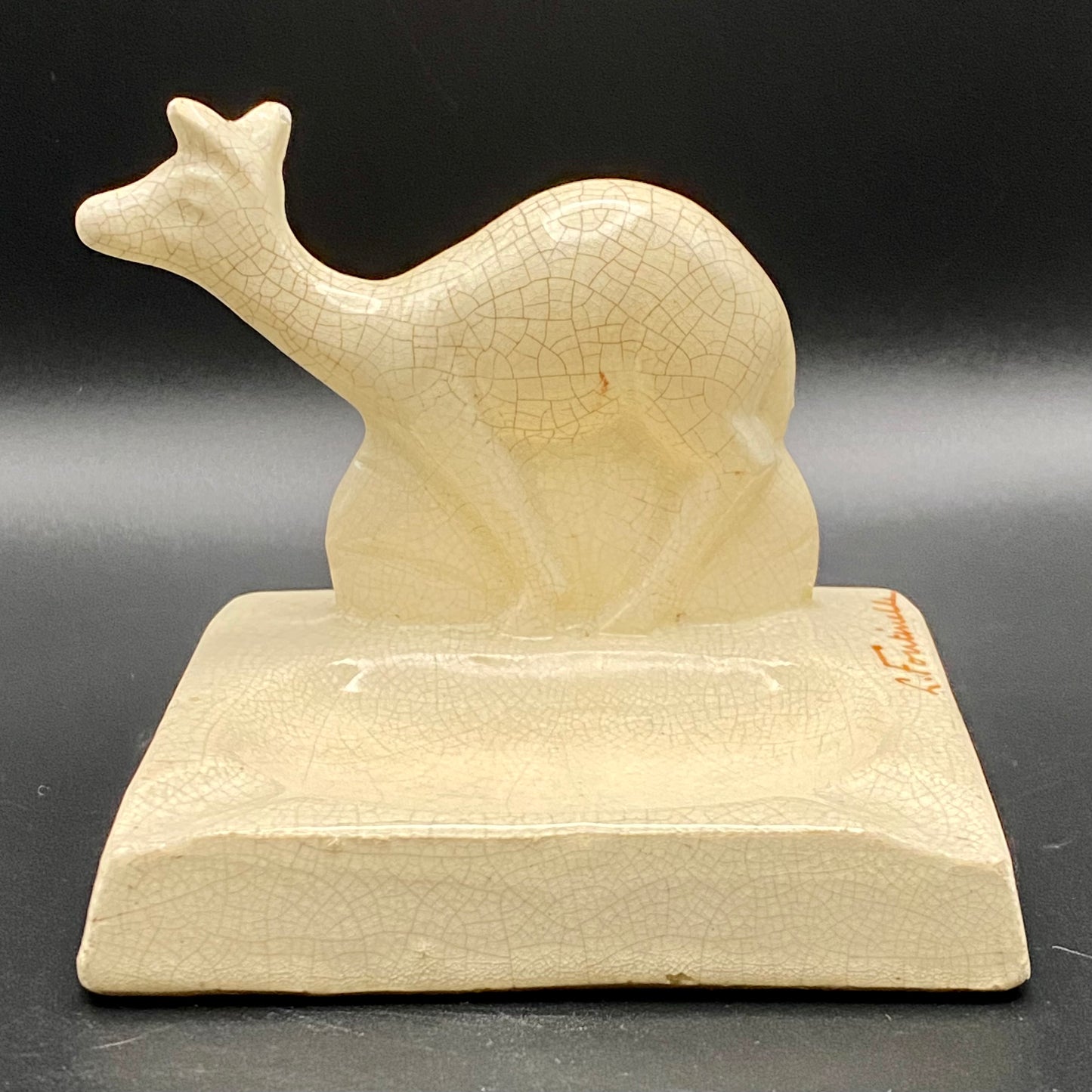 Antique Art Deco French c1930s Pottery Deer Ashtray by Louis Fontinelle