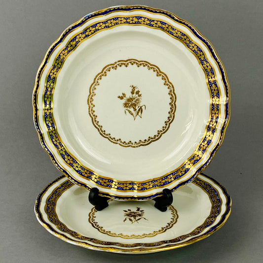 Two Derby Plates Antique c1800 Gold Gilt & Cobalt Blue 19thc Regency Porcelain