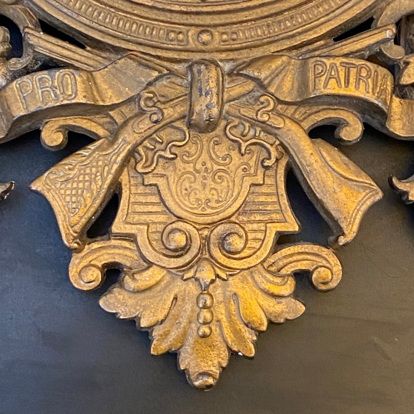 Antique French Patriotic Military Mirror Latin Motto ~ Peace & War Prepare c1870