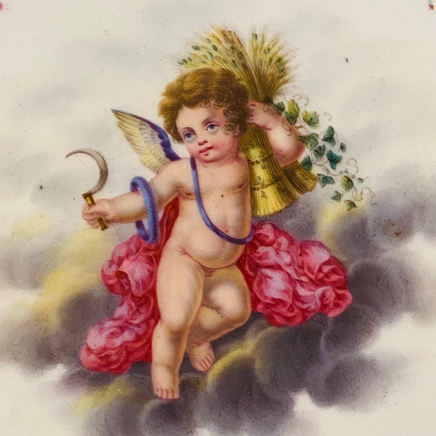 Antique French Sevres Porcelain Lozenge Cabinet Plate Cherub Gold Gilt