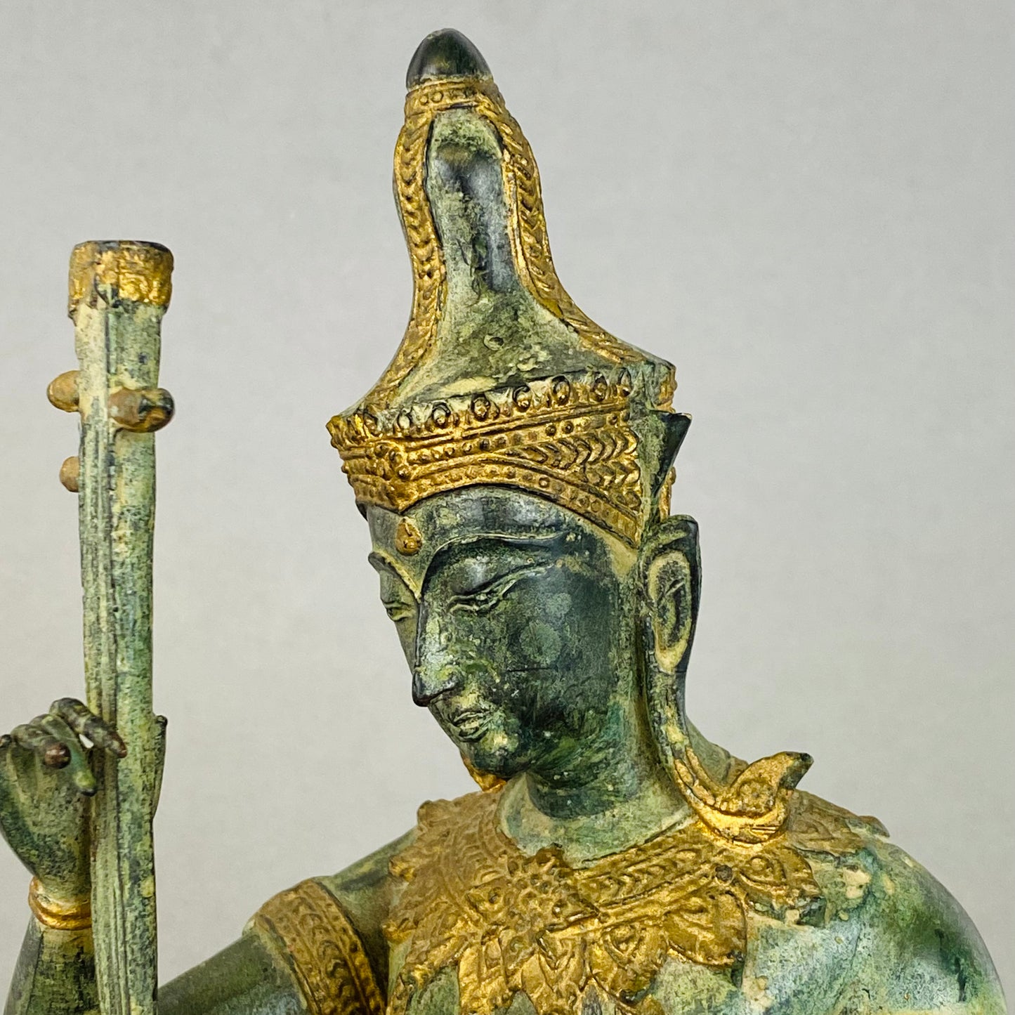 Vintage Bronze & Gold Gilt Metal Figurine Thai Thailand Prince Pra Apai Manee Musician