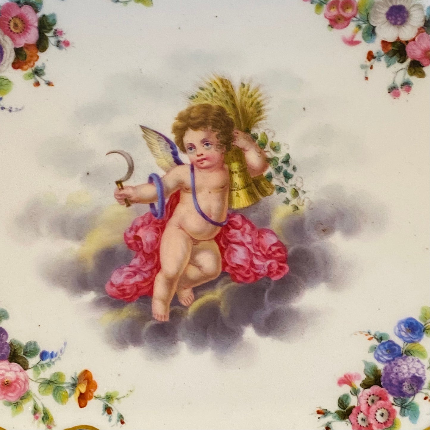 Antique French Sevres Porcelain Lozenge Cabinet Plate Cherub Gold Gilt