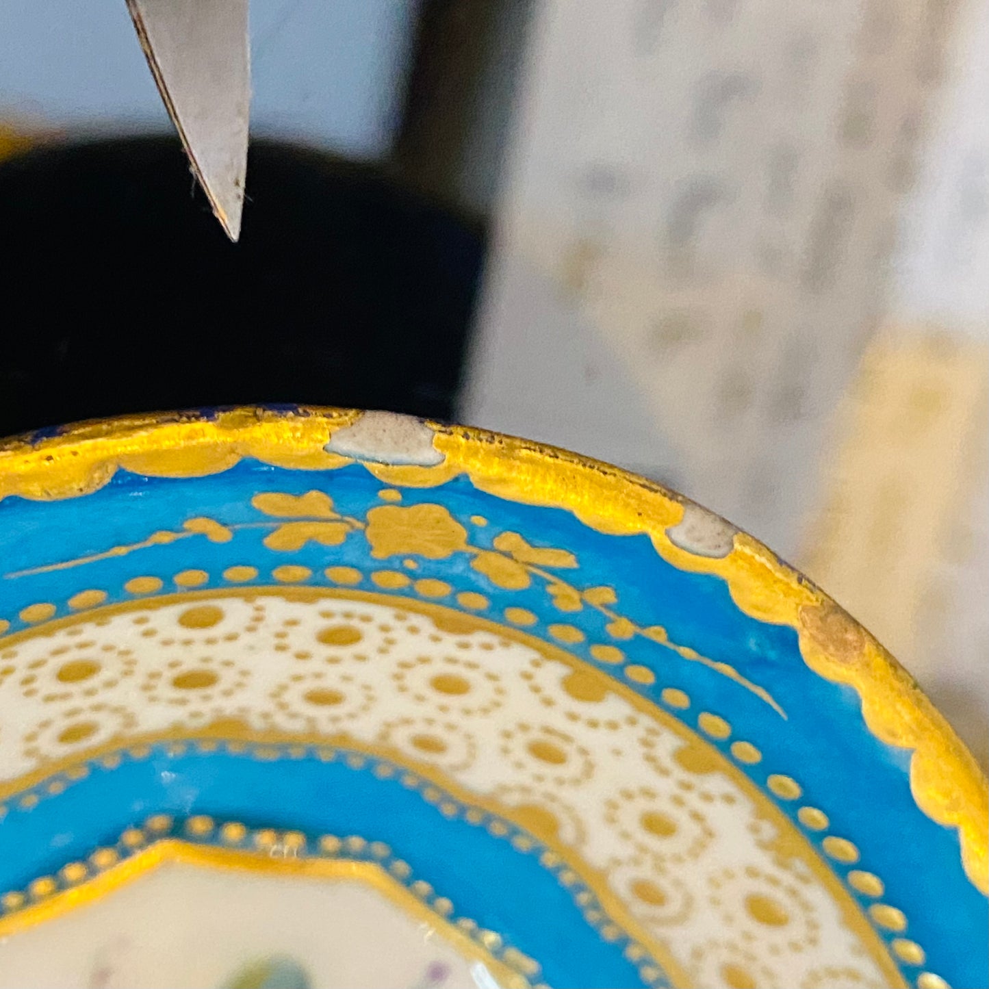 Antique French Sevres Porcelain Lozenge Cabinet Plate Cherub Gold Gilt