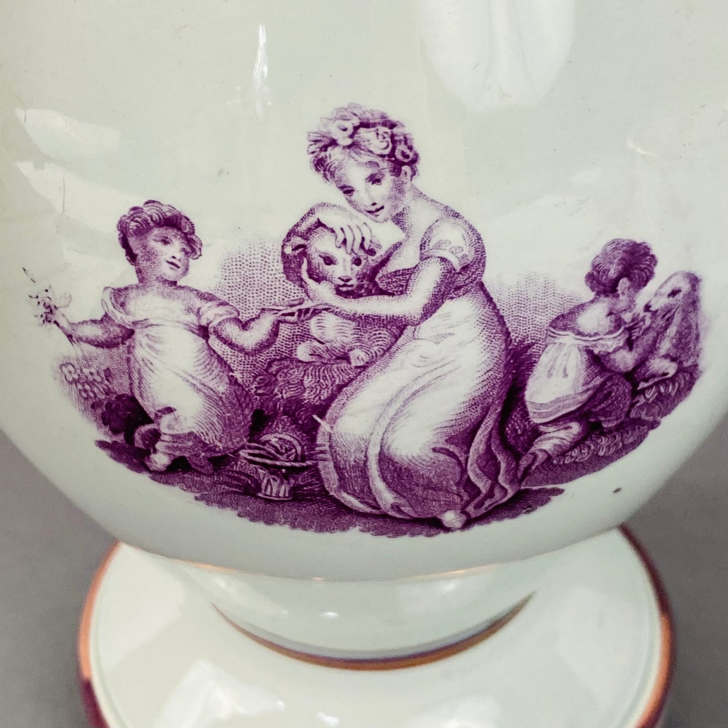 Antique Leeds Pearlware Pink Lustre Coffee Pot with Puce Transfer 18thc English