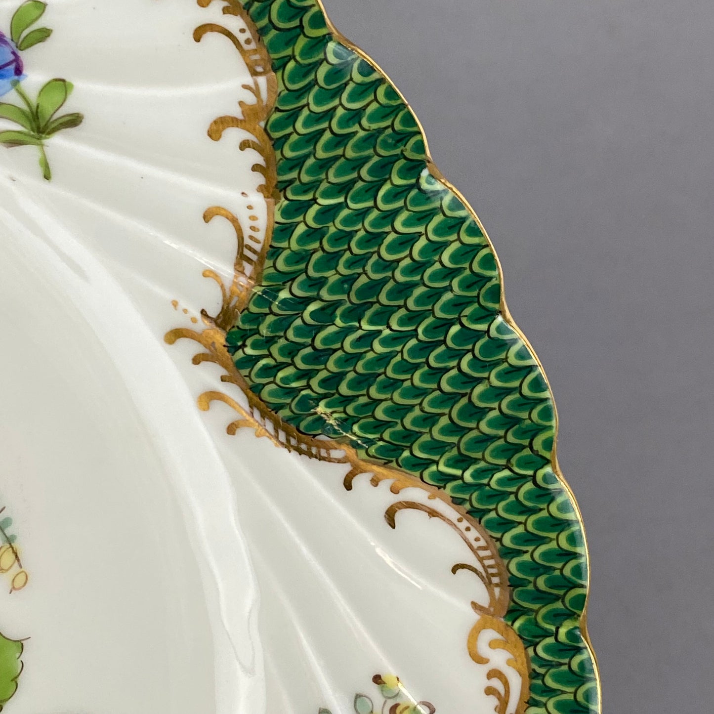 Antique Dresden Porcelain Plate Pair Floral Gold Gilt Rococo Revival Shell Rim