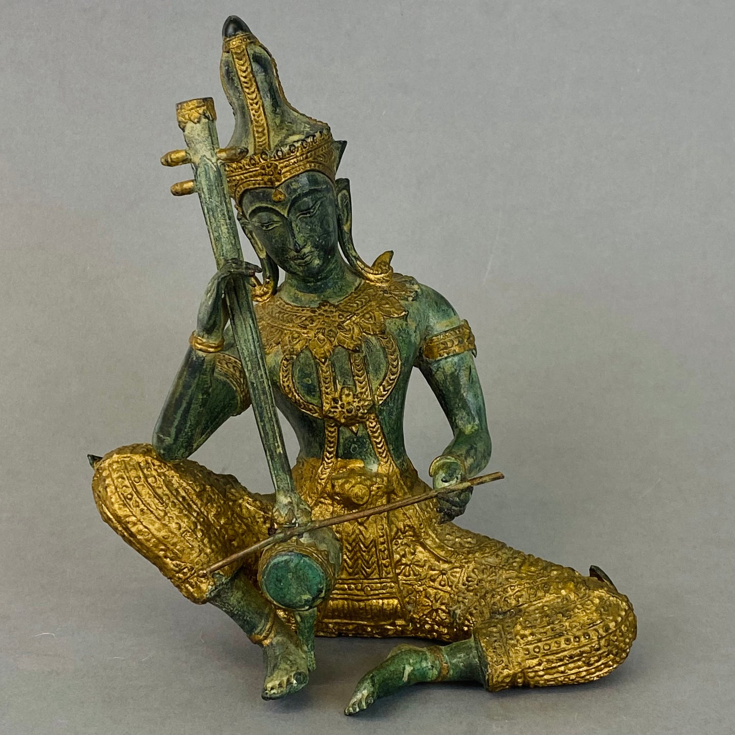 Vintage Bronze & Gold Gilt Metal Figurine Thai Thailand Prince Pra Apai Manee Musician