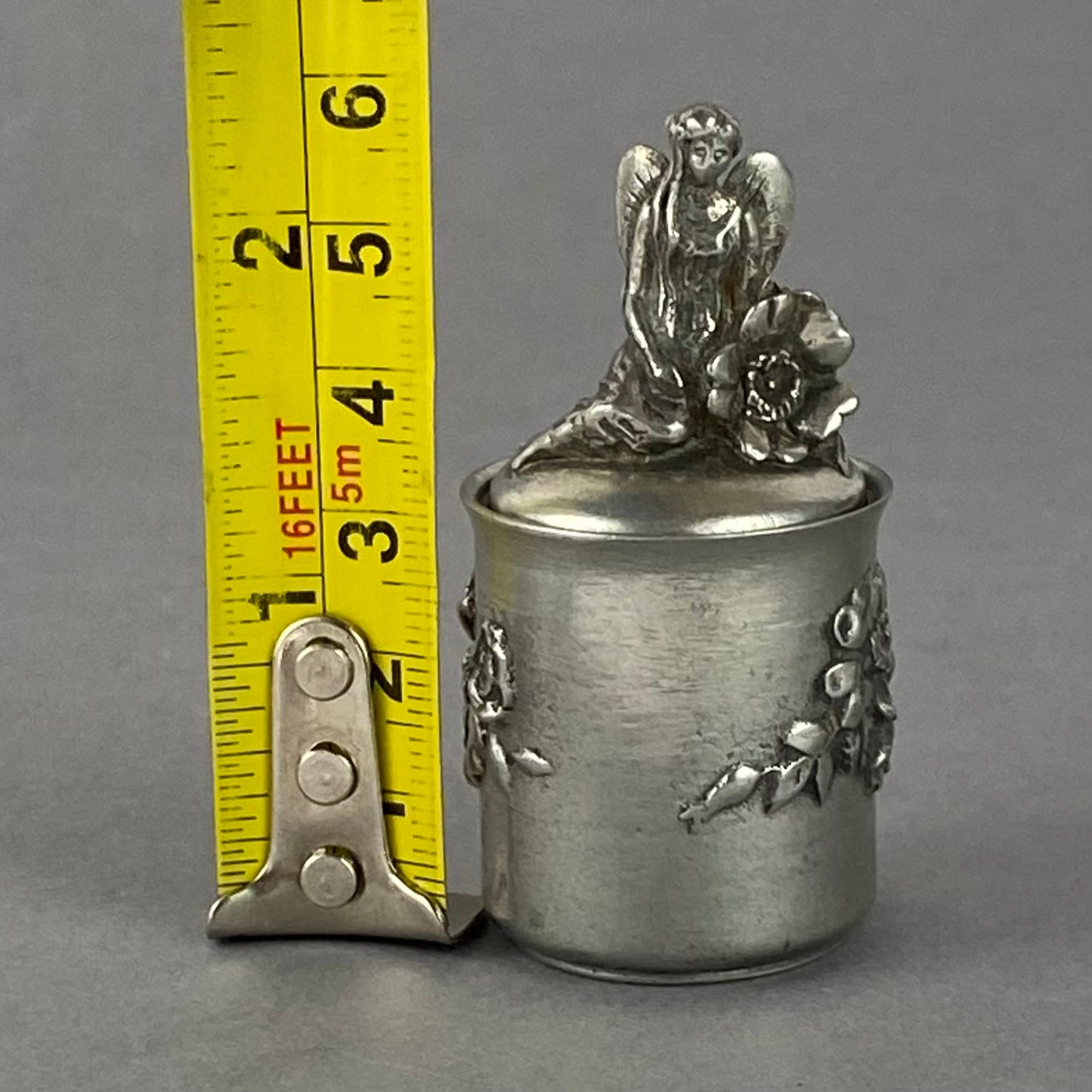 Fairy Pewter Storage Box Pot Hantel by Francis Moore Victorian Style c1976 VTG