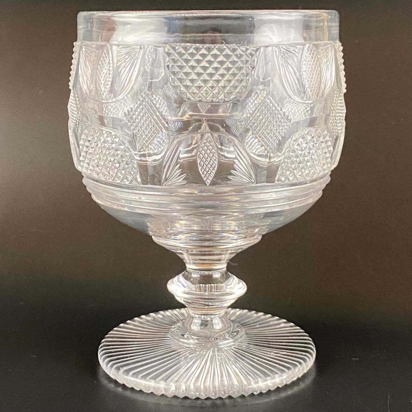 Regency Rummer Antique 19thc Anglo / Irish Glass Large Crystal Hand Cut Goblet 5"