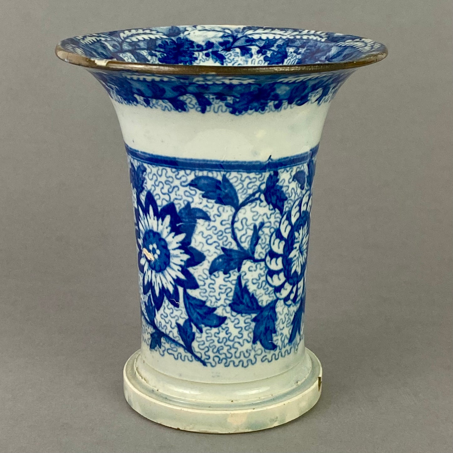 Spode 18thc Pearlware Pottery Vase Blue Transfer 11.5cm Antique c1780s English