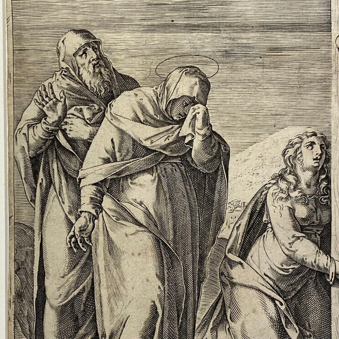 Antique Renaissance Crucifixion Engraving c.1568 by Clovio, Cort, Lafreri Print