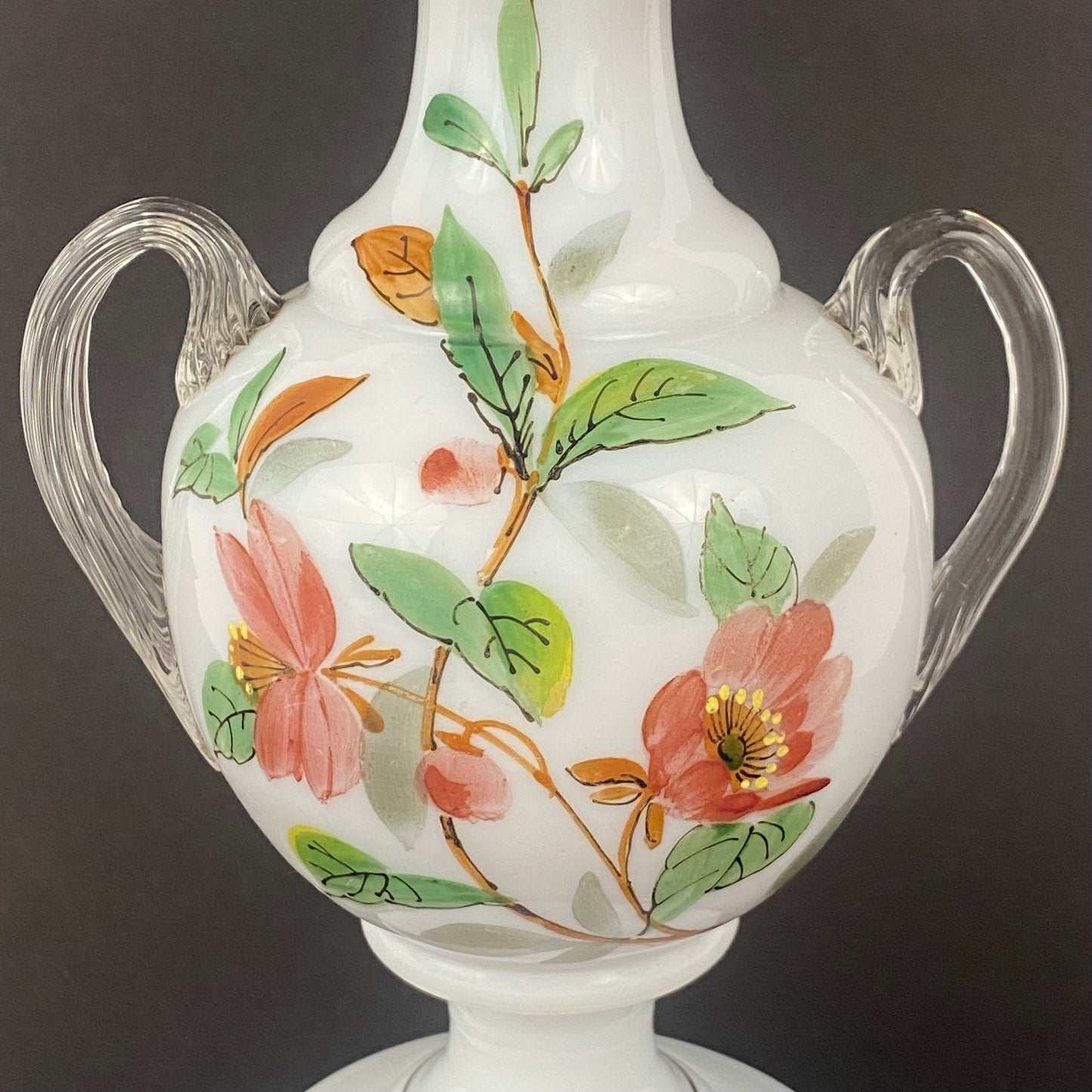 Rare Pair Fenton Vases Vtg c1940s Silver Crest Ruffle Milk Glass Pink & White