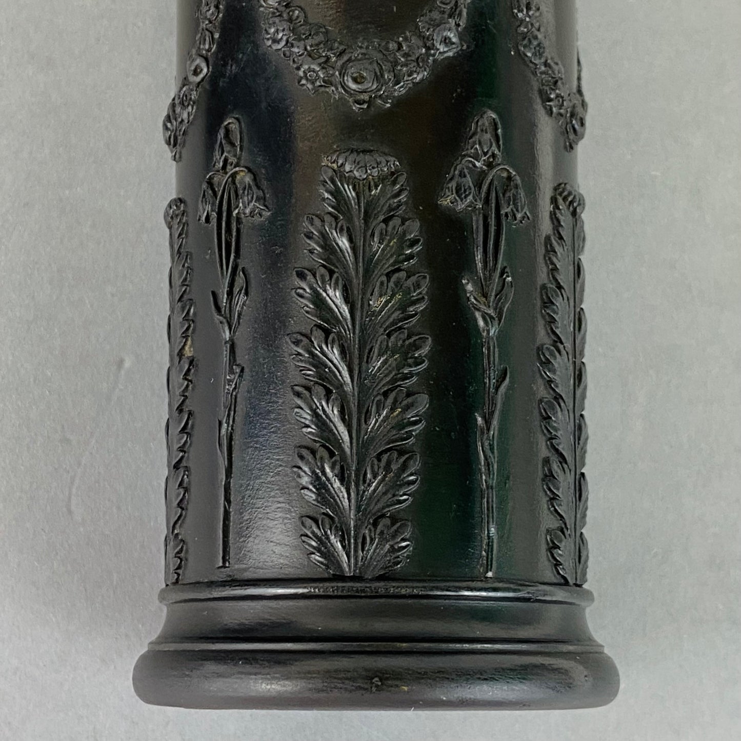 Wedgwood Black Basalt Antique Pair Pillar Spill Vases c1902 English Stoneware