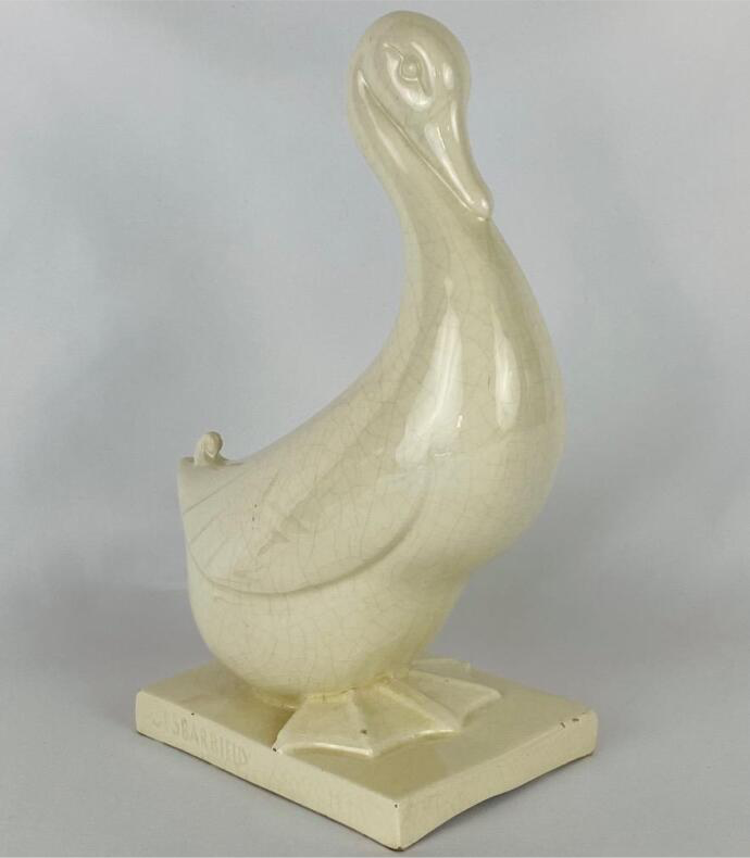 Antique St Clement Art Deco French c1920s Pottery Duck Signed Desbarbieux