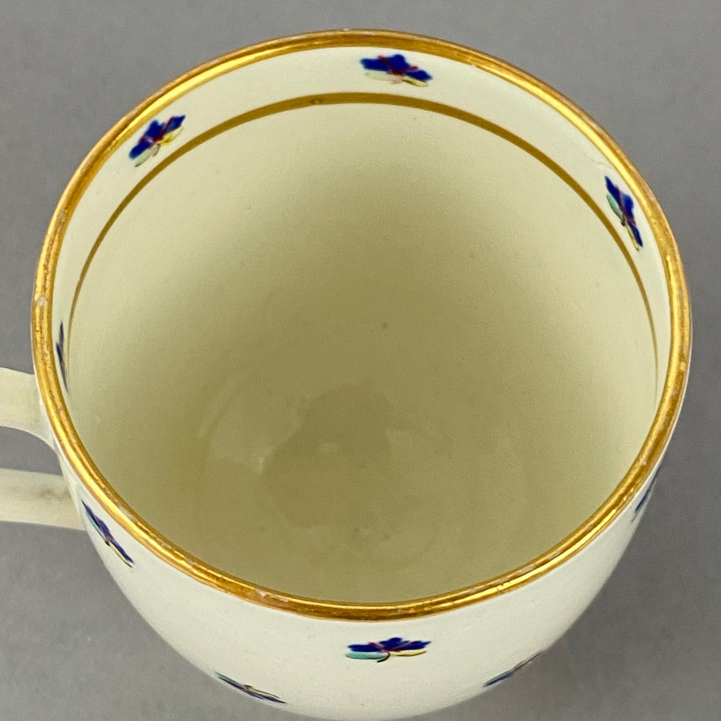 Set of 4 Caughley Cornflower Coffee Cups Gold Gilt 18thc Antique English Porcelain