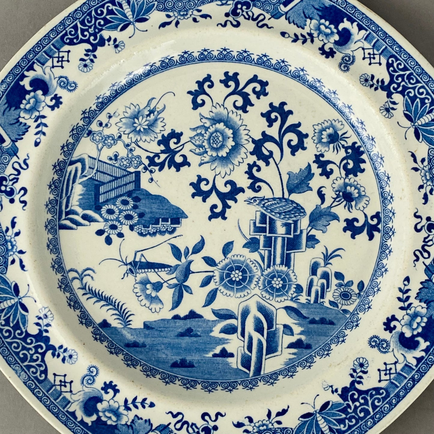 Spode Antique 2 Plates Stone China Grasshopper Pattern c1815 VGC