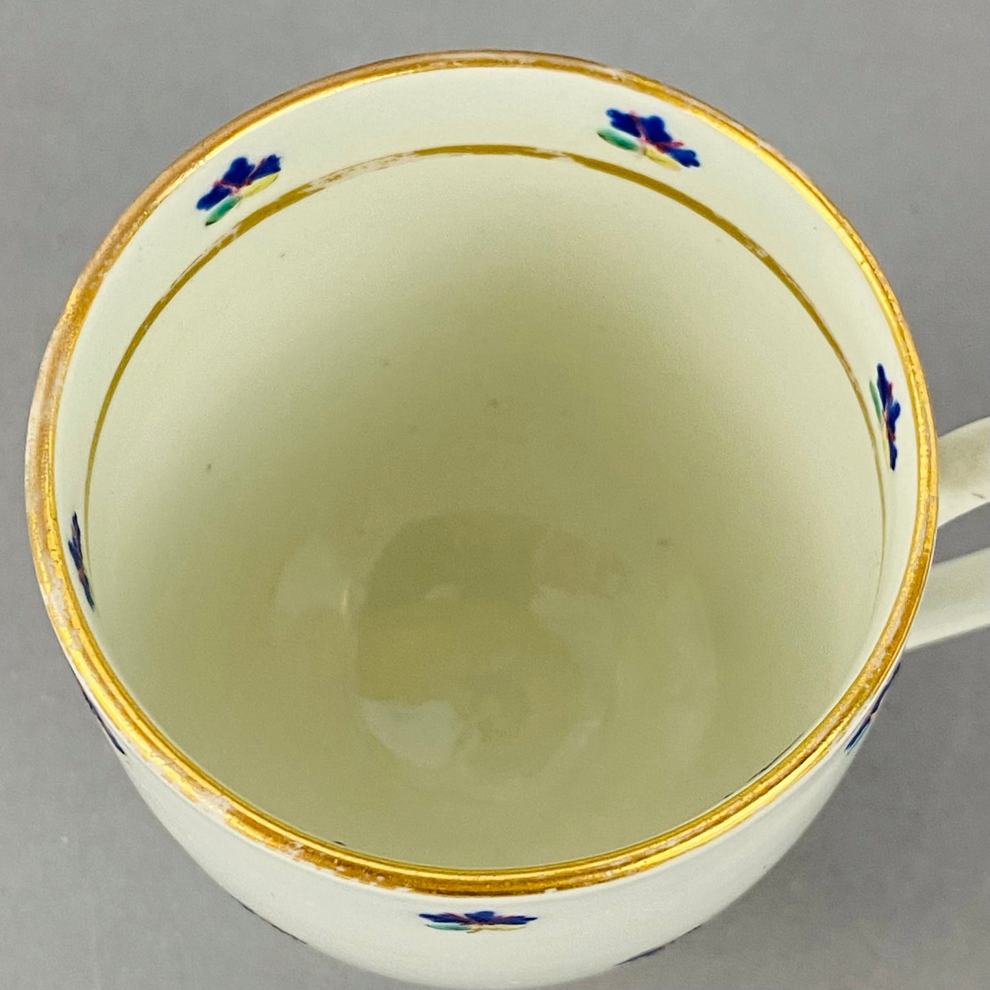 Set of 4 Caughley Cornflower Coffee Cups Gold Gilt 18thc Antique English Porcelain