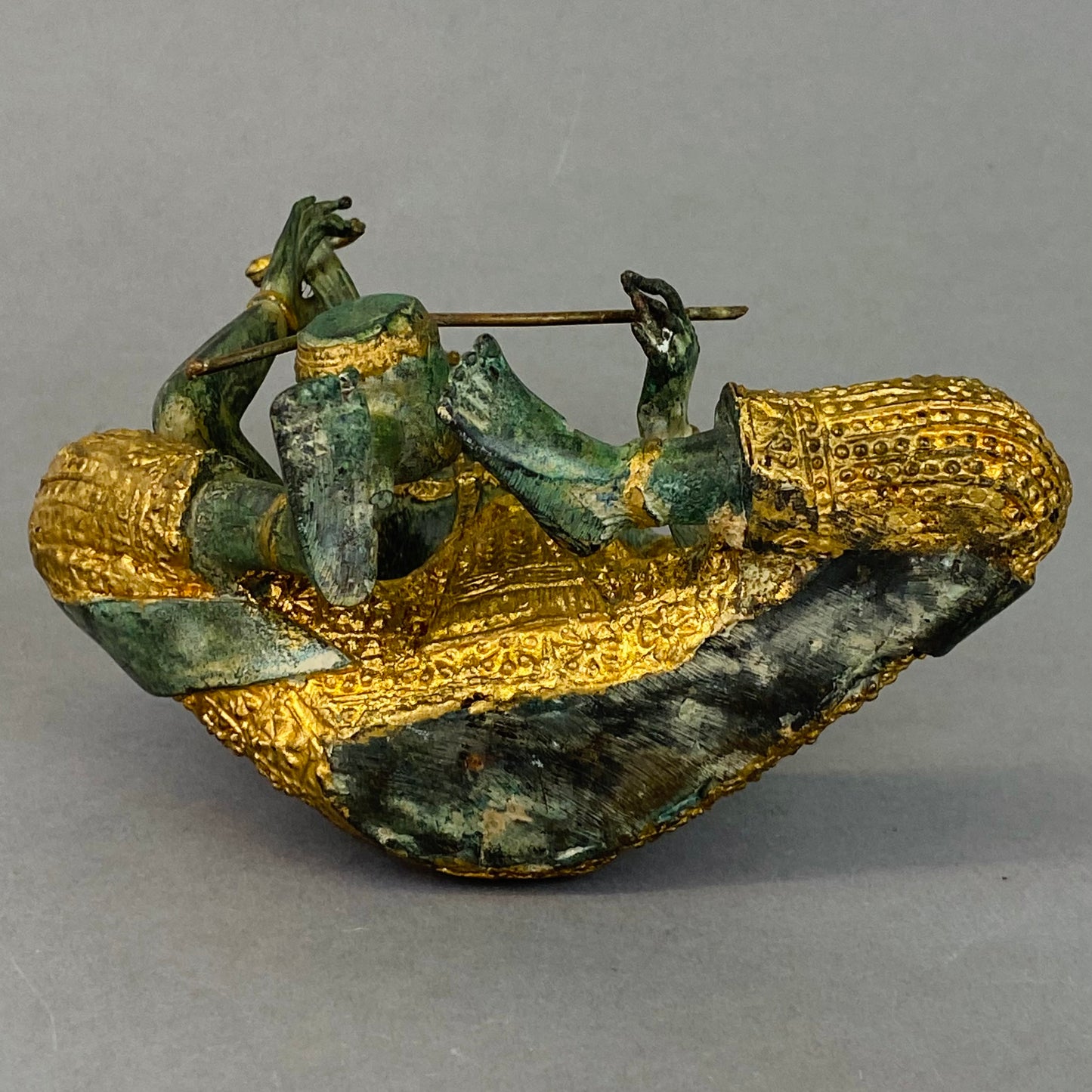 Vintage Bronze & Gold Gilt Metal Figurine Thai Thailand Prince Pra Apai Manee Musician