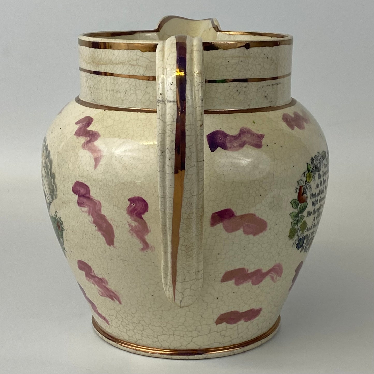 Antique XL Sunderland Lustre Jug c1820 Sailors Tear Poem & Peace Prosperity 23cm