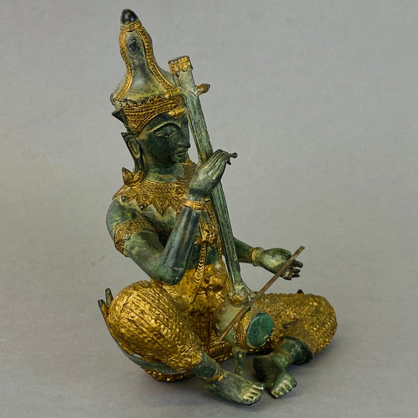 Vintage Bronze & Gold Gilt Metal Figurine Thai Thailand Prince Pra Apai Manee Musician