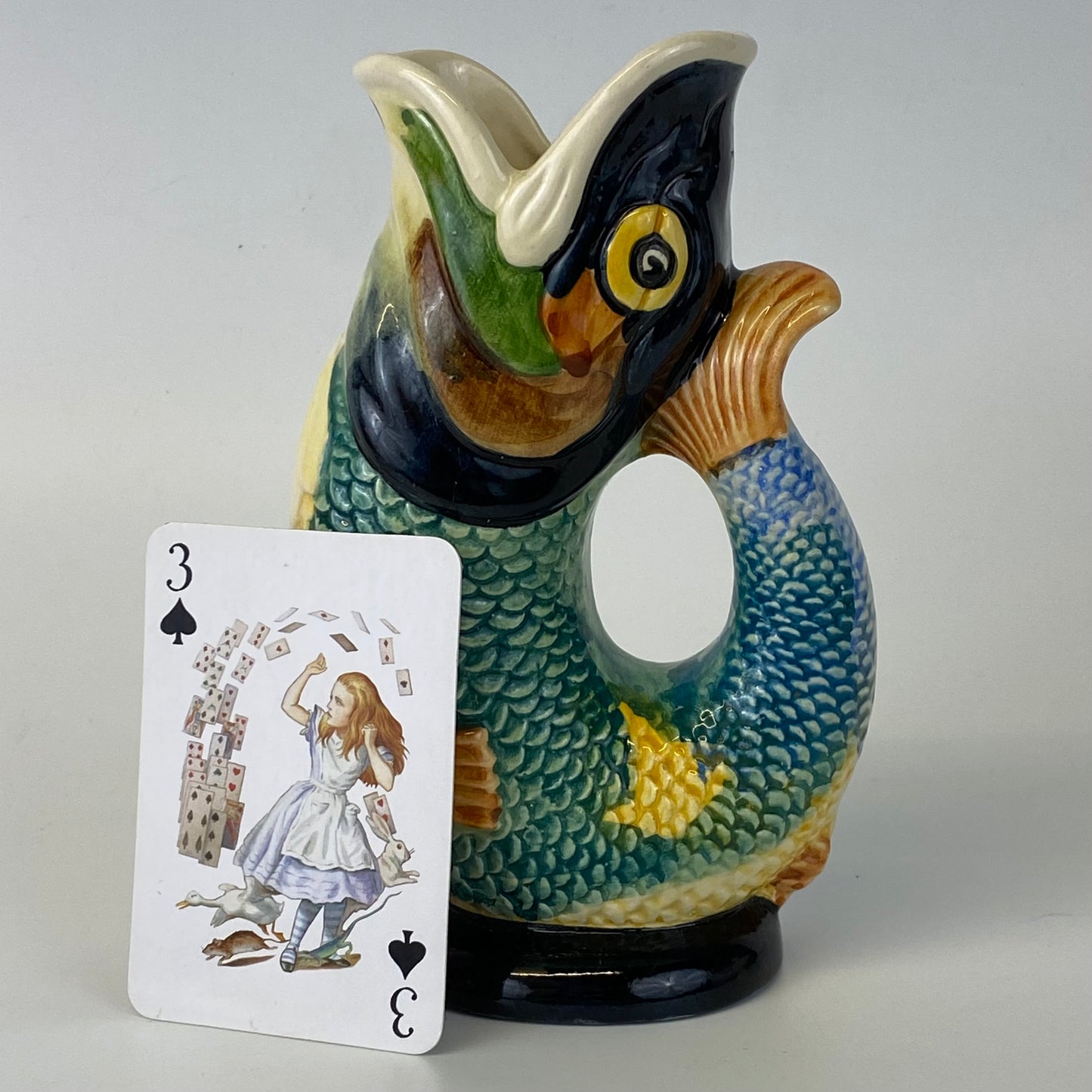 1950s Dartmouth Devon Pottery Vintage Fish Gluggle Jug Rare Multicoloured Pottery