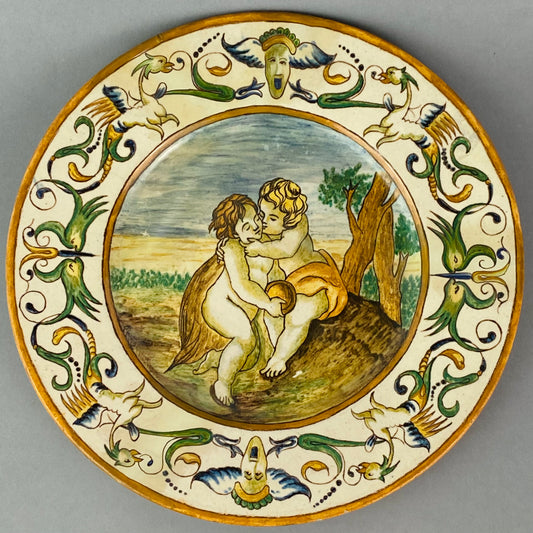 Rare Antique Raffaelesco Dragon Deruta Pottery Italian Maiolica Plate 17thc Design