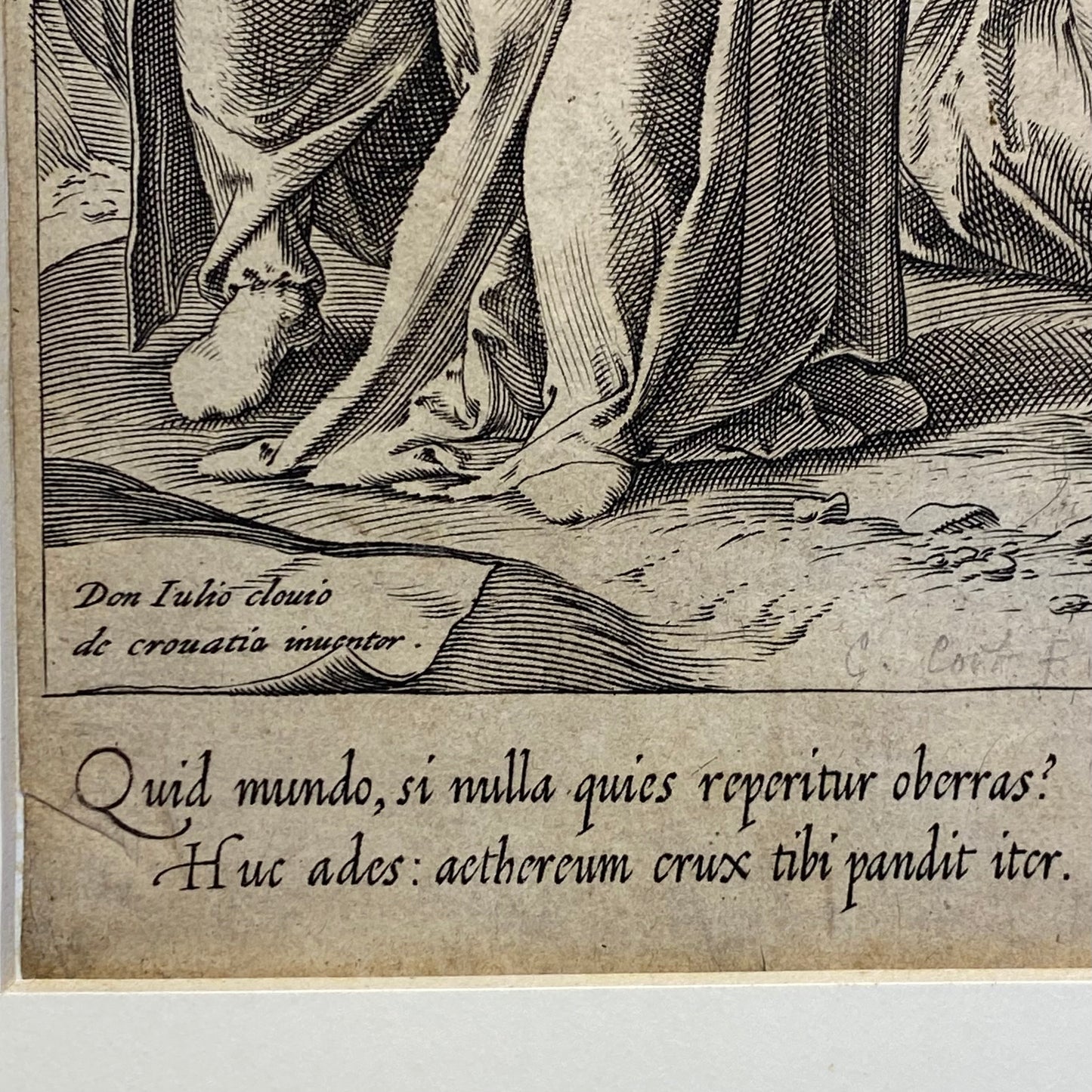 Antique Renaissance Crucifixion Engraving c.1568 by Clovio, Cort, Lafreri Print