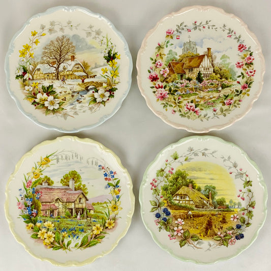 4 Royal Albert Vintage Plates - Cottage Garden of the Year - 4 Seasons 1984