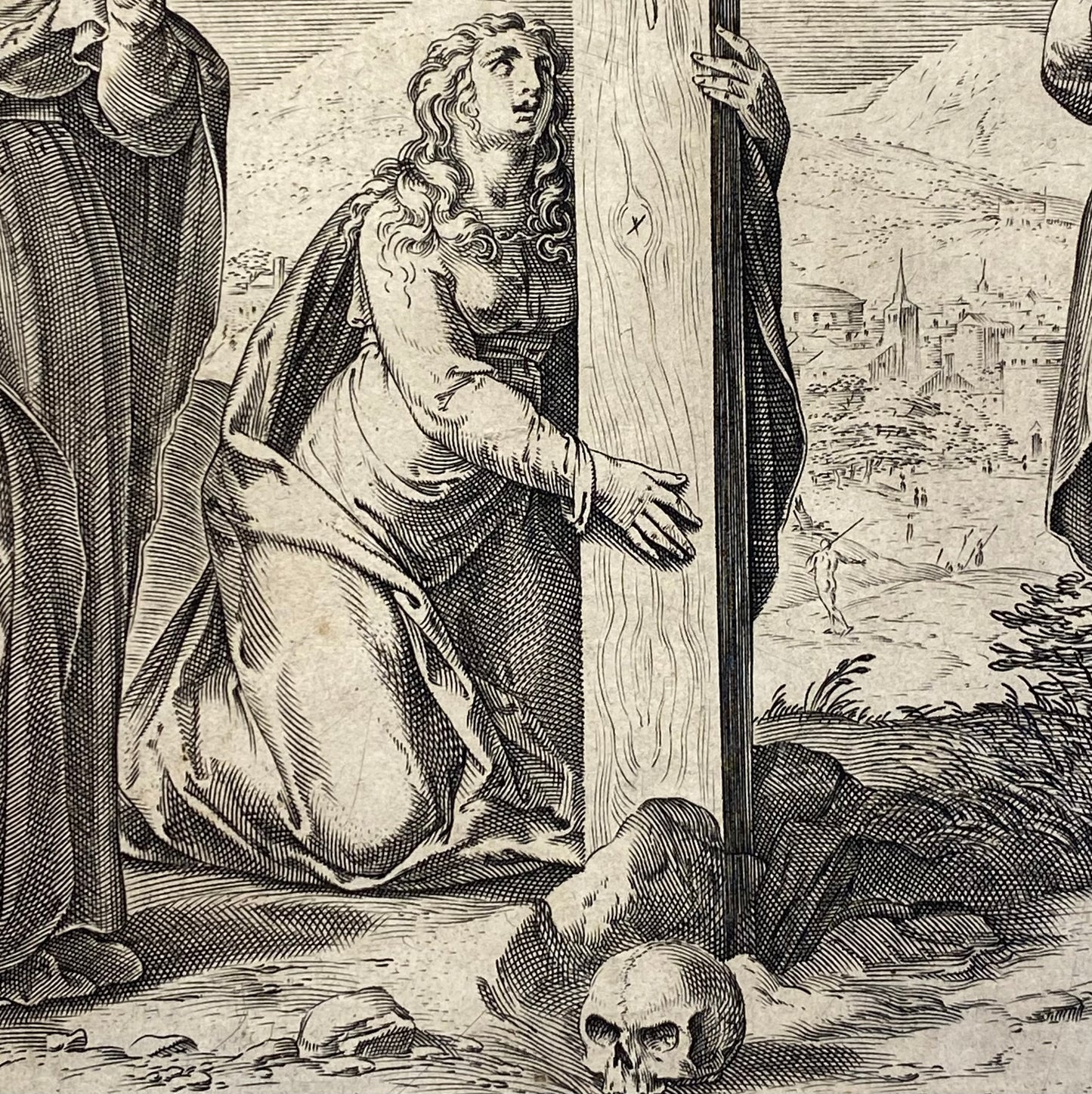 Antique Renaissance Crucifixion Engraving c.1568 by Clovio, Cort, Lafreri Print