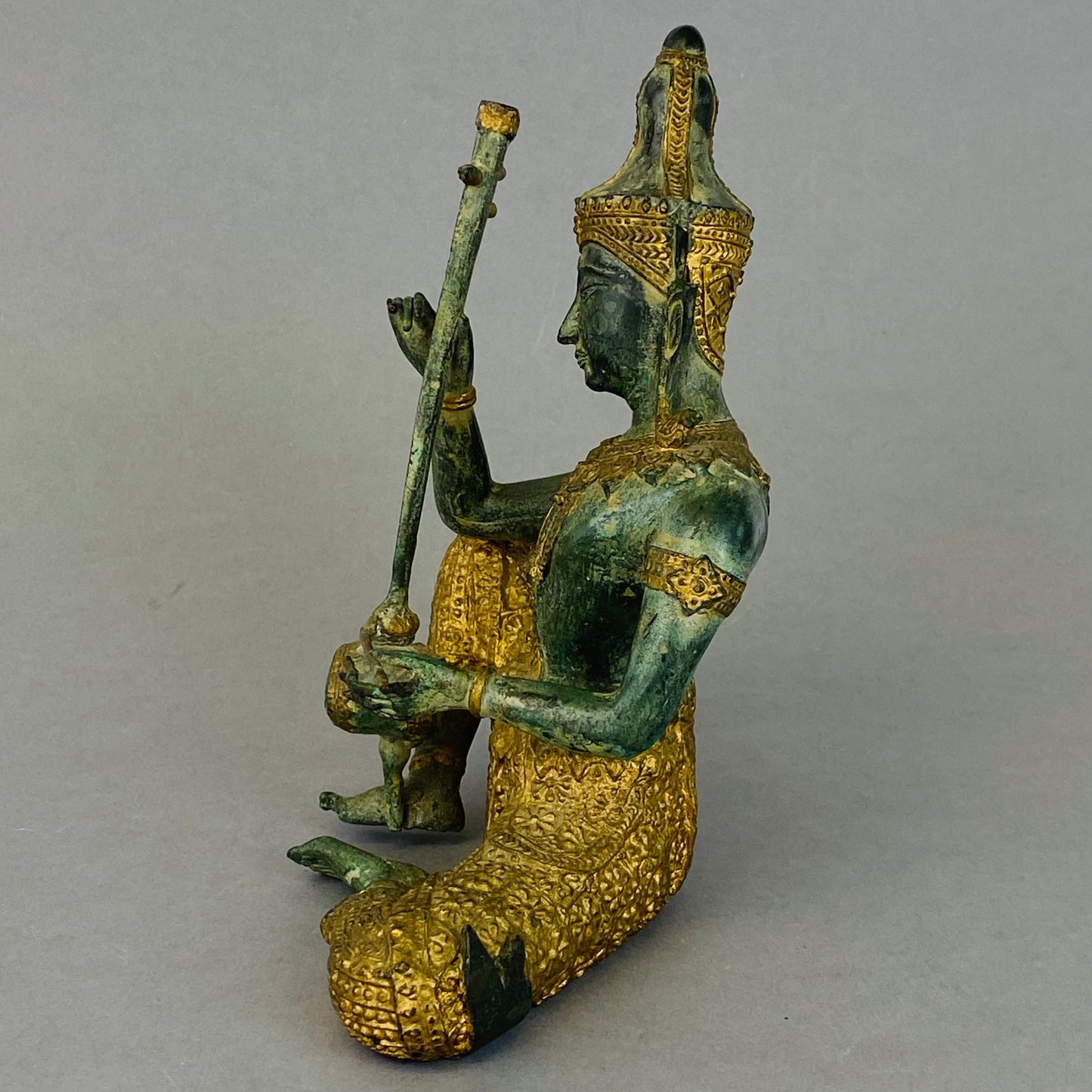 Vintage Bronze & Gold Gilt Metal Figurine Thai Thailand Prince Pra Apai Manee Musician