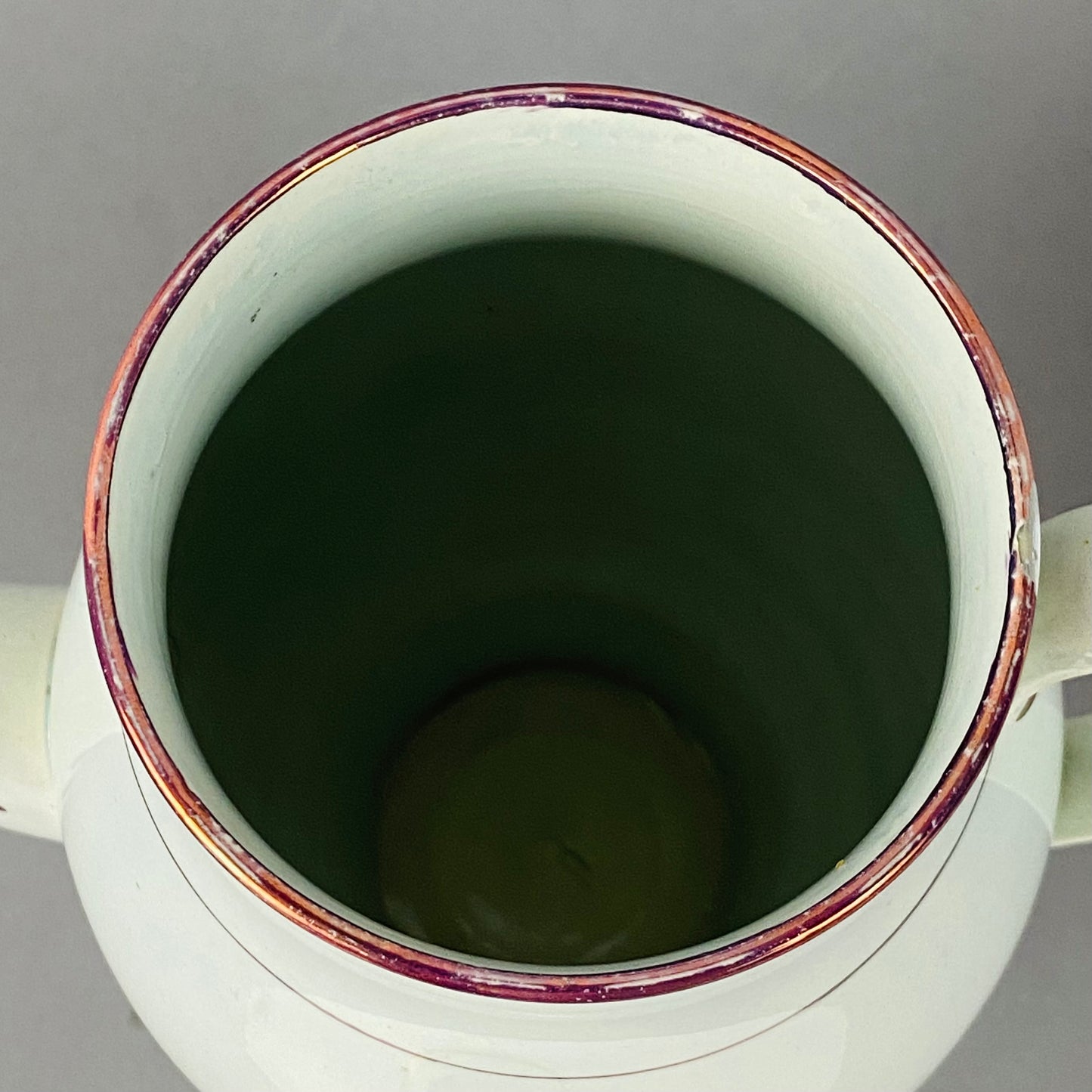 Antique Leeds Pearlware Pink Lustre Coffee Pot with Puce Transfer 18thc English